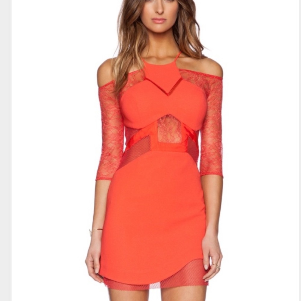 Three Floor red dress with lace